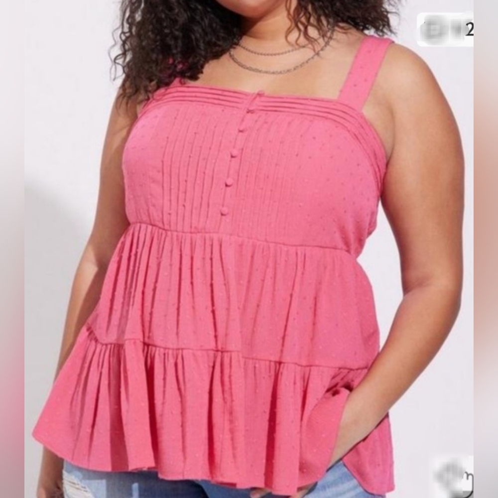 Torrid Swiss Dot Hot Pink Tiered Pin Tuck Gauze Rayon Tank Top 2/2X/18-20